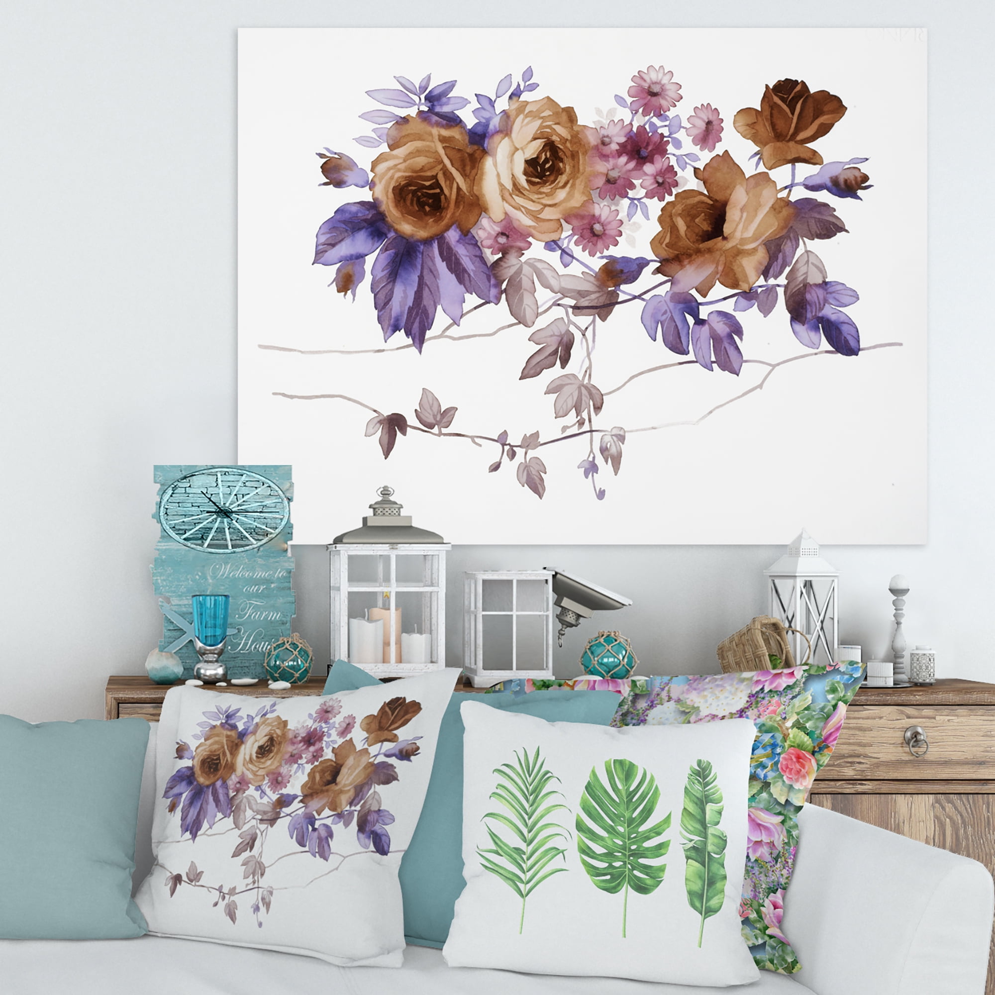 Designart ' Purple Wildflowers On White IV ' Traditional Canvas Wall Art Print