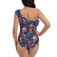 thumbnail image 5 of Picia Skull starry sky flower Pattern Women's One Piece Swimsuits,One Shoulder Swimwear Asymmetric ,Ruffle Monokinis Bathing Suits,High Waisted Flattering Bathing Suits-Medium, 5 of 8