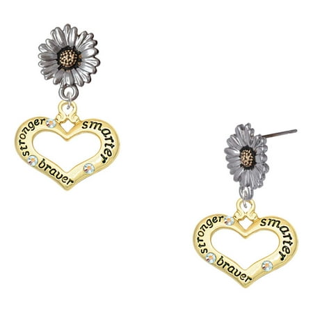 Delight Jewelry Gold-tone Heart with 3 AB Crystals – Stronger Braver Smarter – Two-tone Daisy Flower Post Earrings Delight Jewelry Gold-tone Heart with 3 AB Crystals – Stronger Braver Smarter – Two-tone Daisy Flower Post Earrings