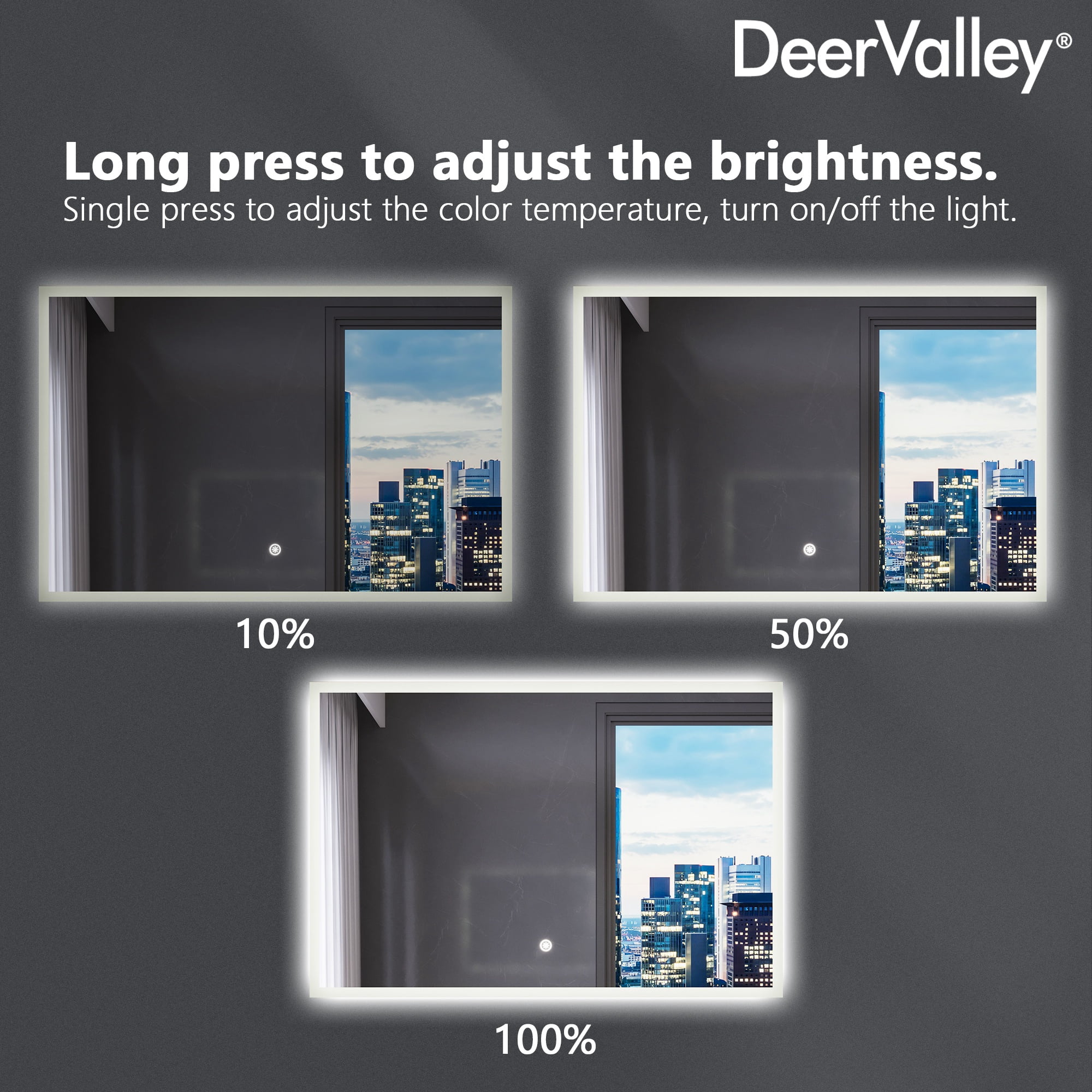 DeerValley 24" x 36" LED Bathroom Mirror ,3 Colors Temperature & Dimmable Light Anti-fog Memory Function Bathroom Vanity Mirror