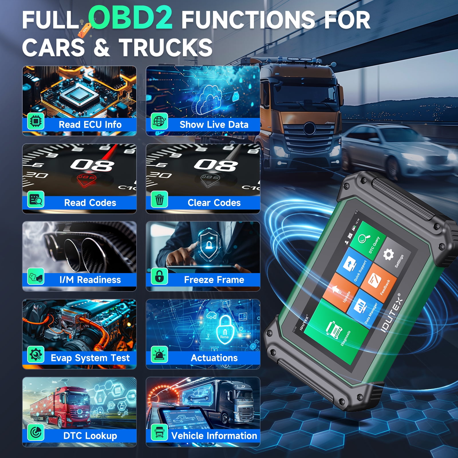 TS710 Heavy Duty Truck Scanner with DPF Regen, Full System OBD2 Scanner Truck Diagnostic Tool, Bi-directional Scan Tool, 42+ Resets Diesel Code Reader for Truck & Commercial Vehicle
