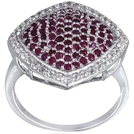 3.8 Carat T.G.W. Ruby and White Topaz Sterling Silver Geometric-Shape Ring
