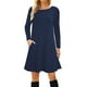 thumbnail image 1 of Vestido camiseta de manga larga para mujer: corte holgado informal, bolsillos, largo midi hasta la rodilla, 1 of 5