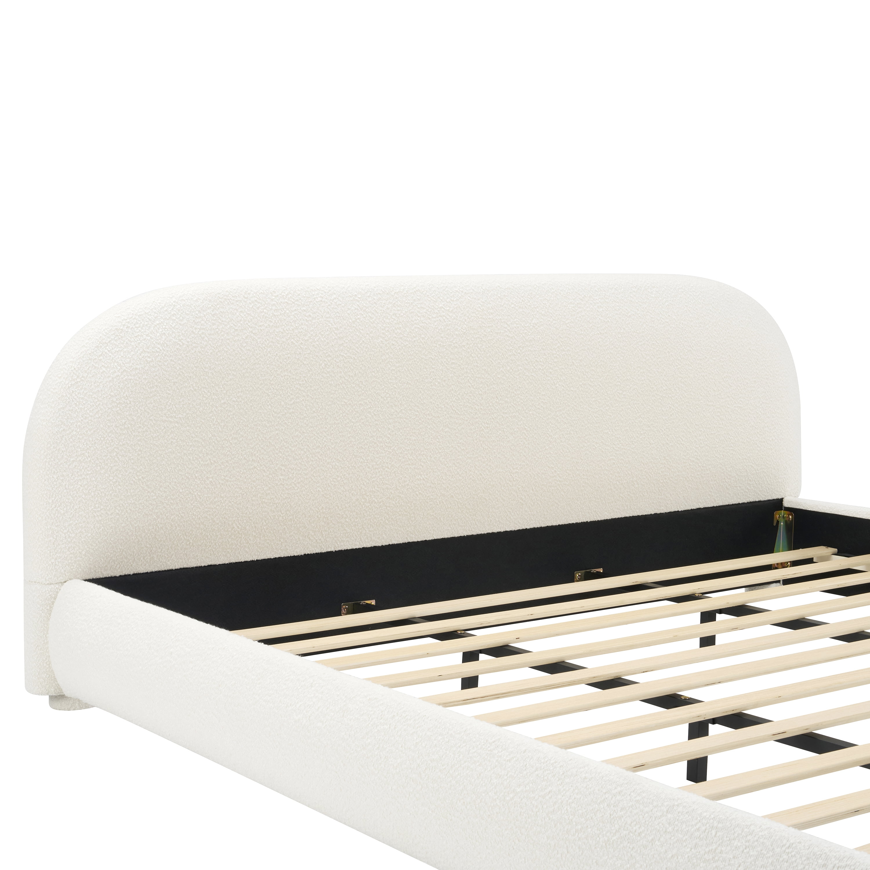 Noble House Lit rembourré Style Queen Cream, tête de lit en tissu texturé courbé avec cadre solide, blanc crémeux