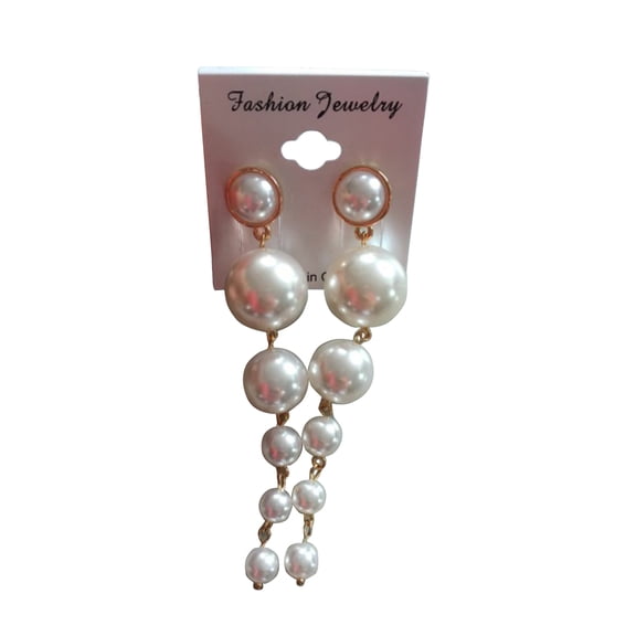 Besufy Elegant Faux Pearls Long Earrings Pearls String Linear Dangle Wedding Party