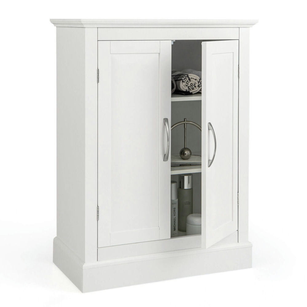 Finihen Bathroom Storage Cabinet, Bathroom Floor Cabinet, 2-Door Freestanding Bathroom Cabinet with Adjustable Shelves, for Bathroom, Living Room, Bedroom, Kitchen, White Finihen Bathroom Storage Cabinet, Bathroom Floor Cabinet, 2-Door Freestanding Bathroom Cabinet with Adjustable Shelves, for Bathroom, Living Room, Bedroom, Kitchen, White