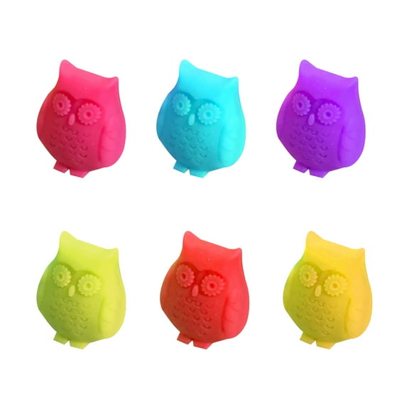 HYROOY Wine Glass Markers Set of 6 Cute Owl Silicone Drink Glass Charms Labels Silicone