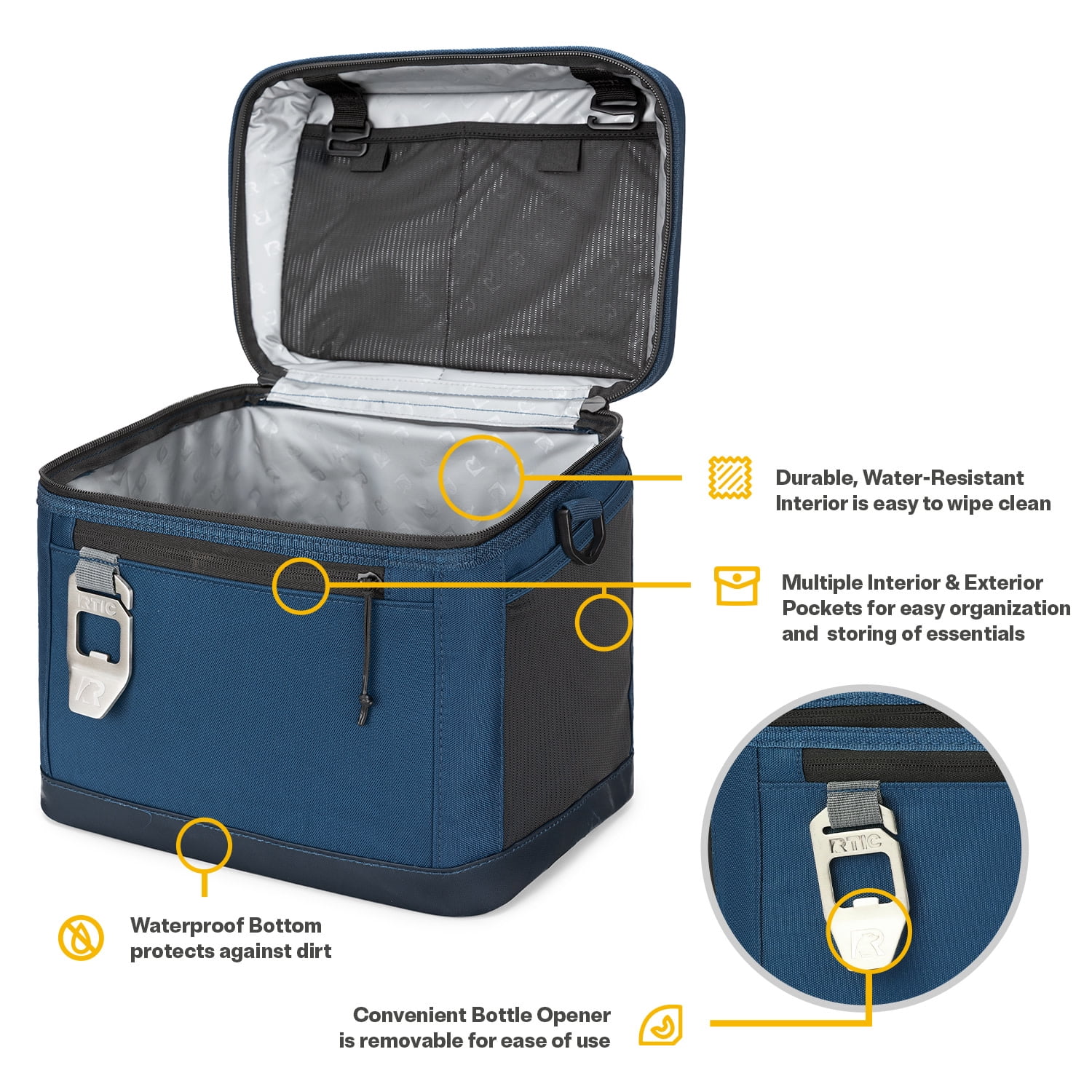 RTIC 15-Can, 16 Qt, Collapsible Soft Cooler with Bottle Opener, Navy