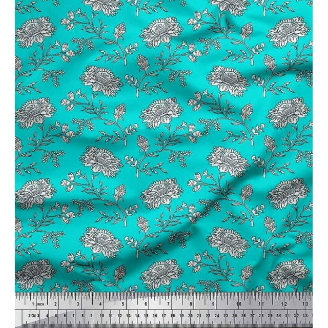 Soimoi Poly Georgette Fabric Leaves & Floral Block Fabric Prints by Yard 42 Inch Wide