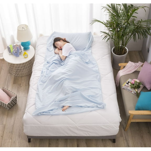 NAMZI Cotton Sleeping Bag Liner Camping Sheets Camping Travel Bed for Outdoor Picnic Travel Sheet for Travel, Picnic, Planes, Trains (Glacier color, 83"X70.86")