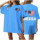 thumbnail image 1 of Camiseta de Cuello Redondo Impresa Delantera Y Trasera Del Día de la Independencia de las Mujeres, Tops Cortos Casuales para las Mujeres, 1 of 5