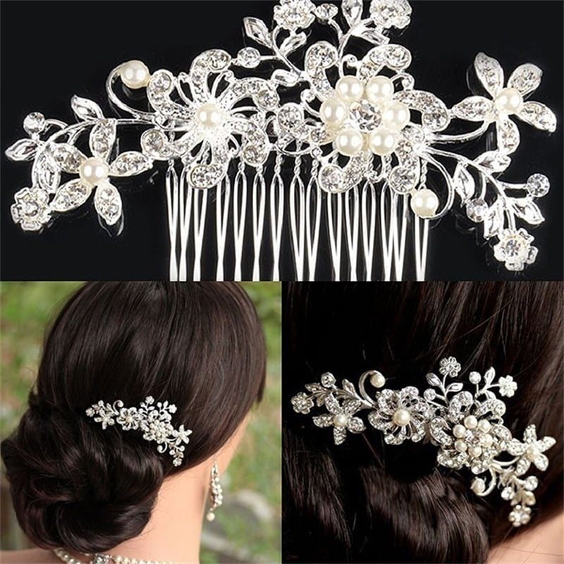 Wedding Hair Pins Ladies Bridal Accessories Pieces Diamante Pearl Flower Clips 