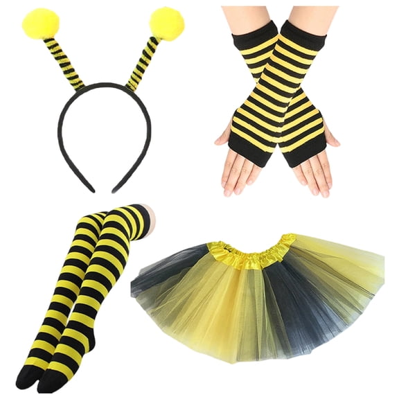 Vjnyvs Bee Theme Design Outfit Sets Bumblebee Dress with High Stockings Headband Skirt for Birthday Party