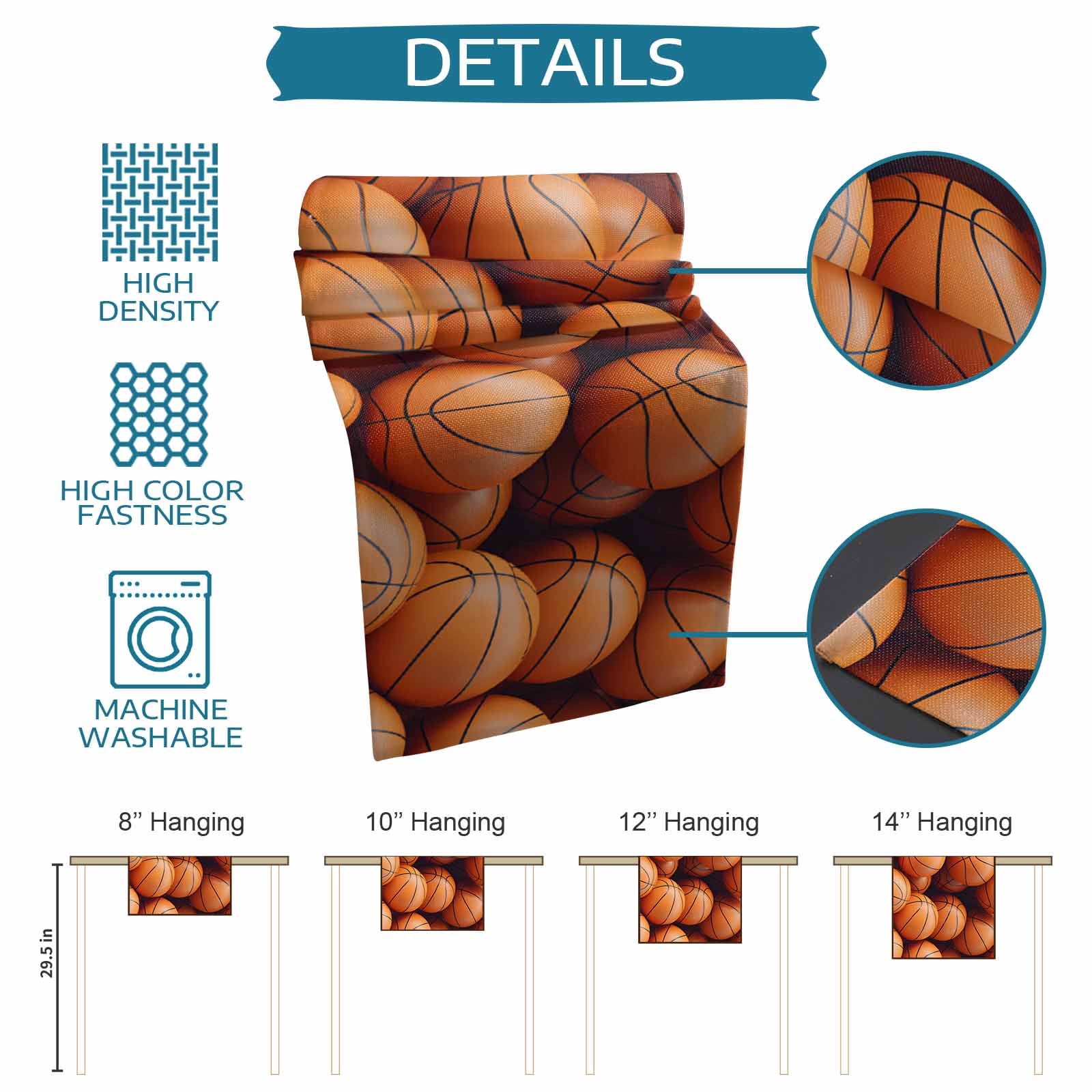 nqOlkjepod Basketball Table Runner 90 Inches Long Farmhouse Dress Scarves, Sports Brown Basketball Dining Tablerunner for Coffee Table/Kitchen Island/Party Décor, 13" x 90"