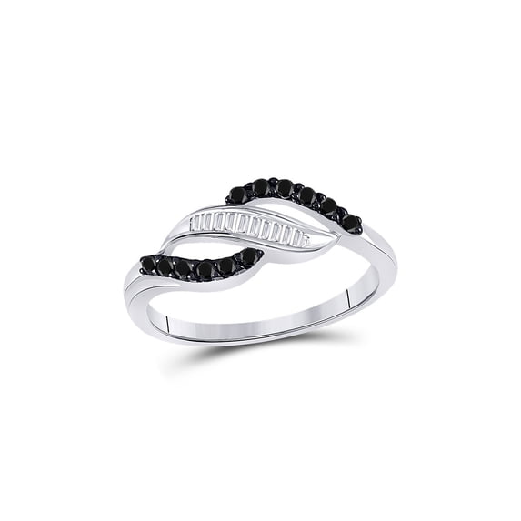 FB Jewels 14kt White Gold Womens Round Black Color Enhanced Diamond Openwork Crossover Ring 1/3 Cttw