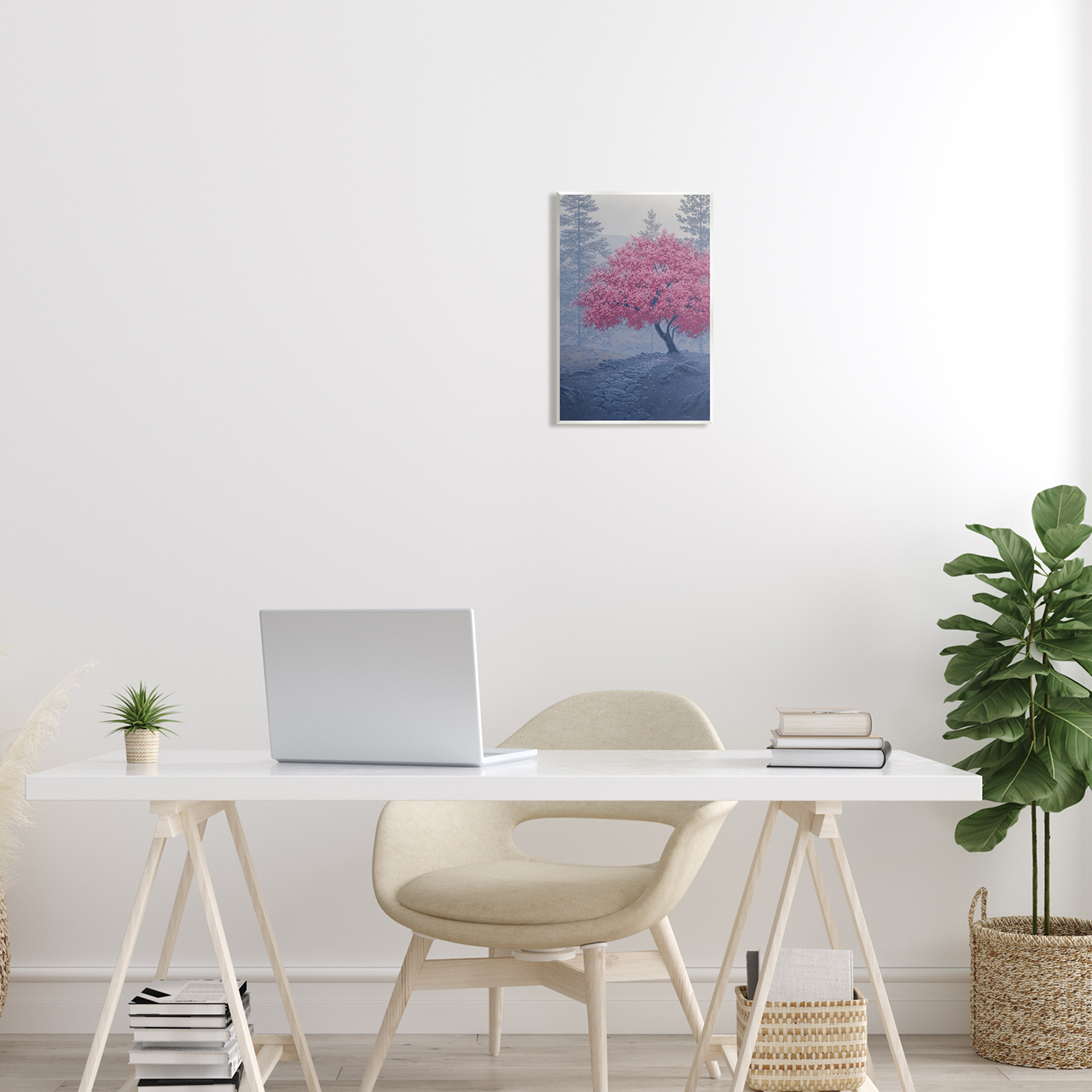 Stupell Spring Cherry Blossom Foggy Path Landscape Photography Wall Plaque Unframed Art Print Wall Art