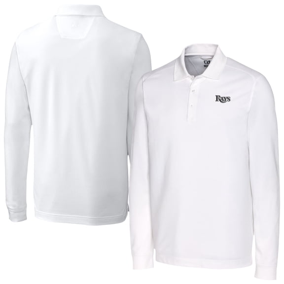Men's Cutter & Buck White Tampa Bay Rays Advantage Eco Pique DryTec Tri-Blend Long Sleeve Polo