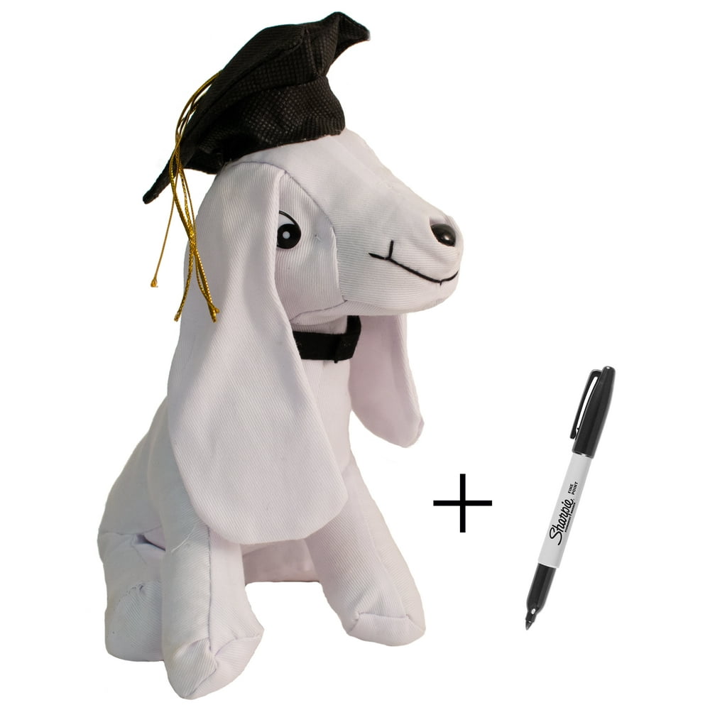 9.5in Tall Plush Graduation Grad Cap Signature Autograph Dog w Sharpie