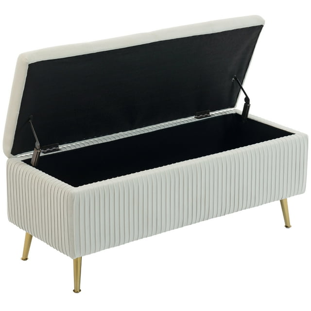 CoSoTower Storage Ottoman Bench, 43 Inch Large Storage Chest with Steel Legs and Padded Seat, Foot Rest, Load 485 lbs, Beige