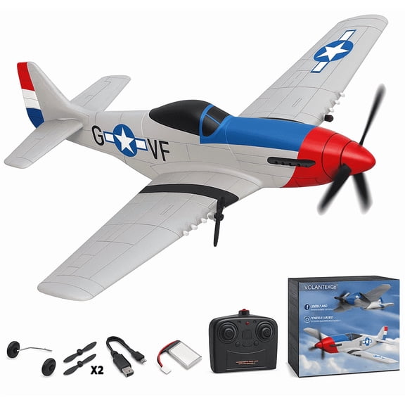 Bruce&Shark RC Plane, 3-CH P-51D Mustang Remote Control Airplane for Adults, 6-Axis Gyro, Easy to Fly, Suitable for Outdoor Activity