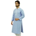 thumbnail image 4 of Atasi Men's Classic Blue Kurta Long Cotton Shirt Ethnic Casual Wear-Small, 4 of 7