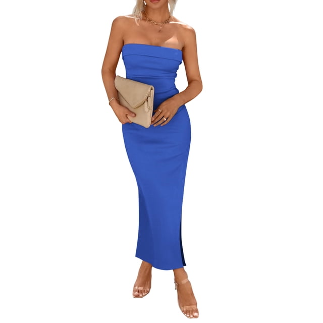 Vestido PRETTYGARDEN Strapless Azul Maxi Bodycon M