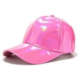 thumbnail image 5 of Faux Leather Baseball Cap Metallic Holographic Rainbow Reflective Snapback Hat, 5 of 14