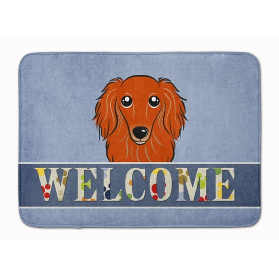 Carolines Treasures BB1400RUG Longhair Red Dachshund Welcome Machine Washable Memory Foam Mat Blue 19 X 27" multicolor