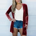thumbnail image 3 of Velvet Cardigan for Women Open Front Long Sleeve Cardigans Jacket Casual Loose Lightweight Coat Fall Outerwear with Pockets, 3 of 6