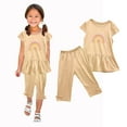 thumbnail image 5 of Odeerbi Toddler Girls 2 Piece Outfits Ruffle Tops Capris Set Summer Clothes Floral Print Round Neck Short Sleeve Flying Sleeves Top Elastic Waist Cropped Pants Two-piece Set Khaki, 5 of 5