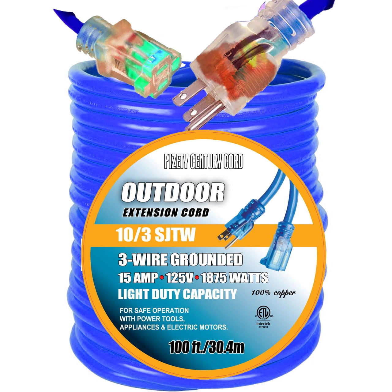 100 ft 10 Gauge Extension Cord 10/3 Contractor Grounded Extension Cord 100 ft 10 Gauge Power Extension Cord 10/3 Plug Extension Cords 100 ft with Lighted Ends