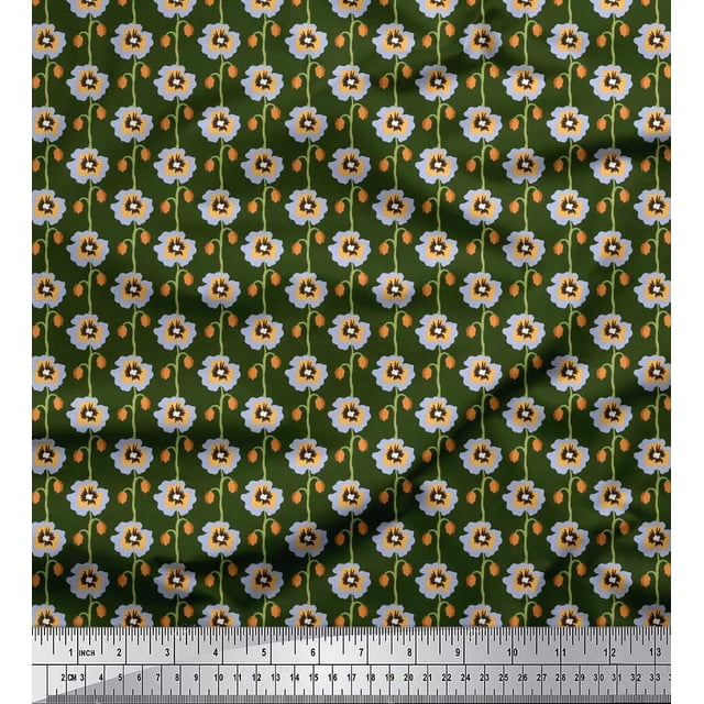 Soimoi polyester Crepe Fabric Artistic Floral Print Sewing Fabric Yard 42 Inch Wide