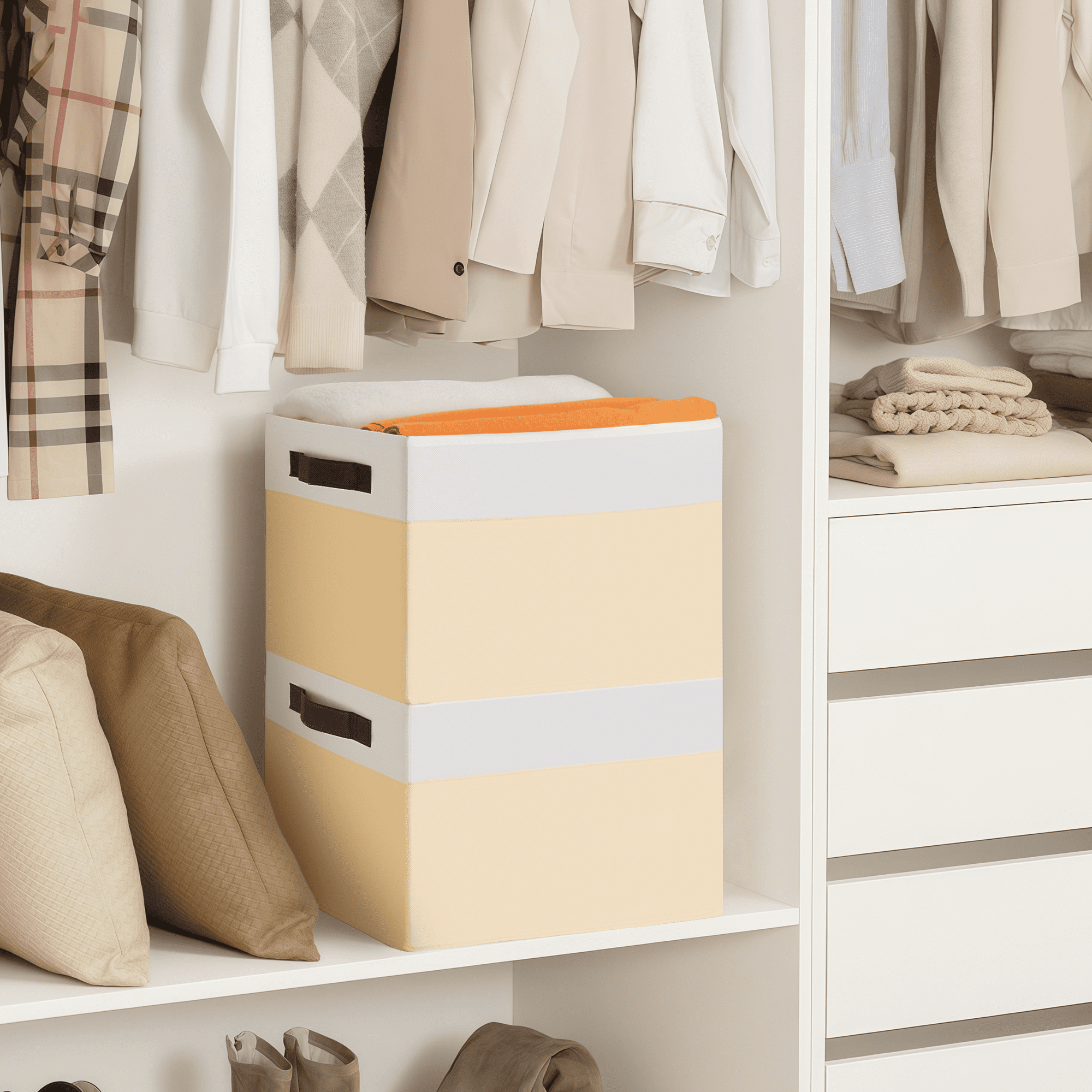 Criusia 6 Pack Large Cube Storage Bins for Shelves, Foldable Fabric Storage Cubes with Handles, Closet Organizers and Storage Bins for Clothes, Toys, Towels & Linen, Beige