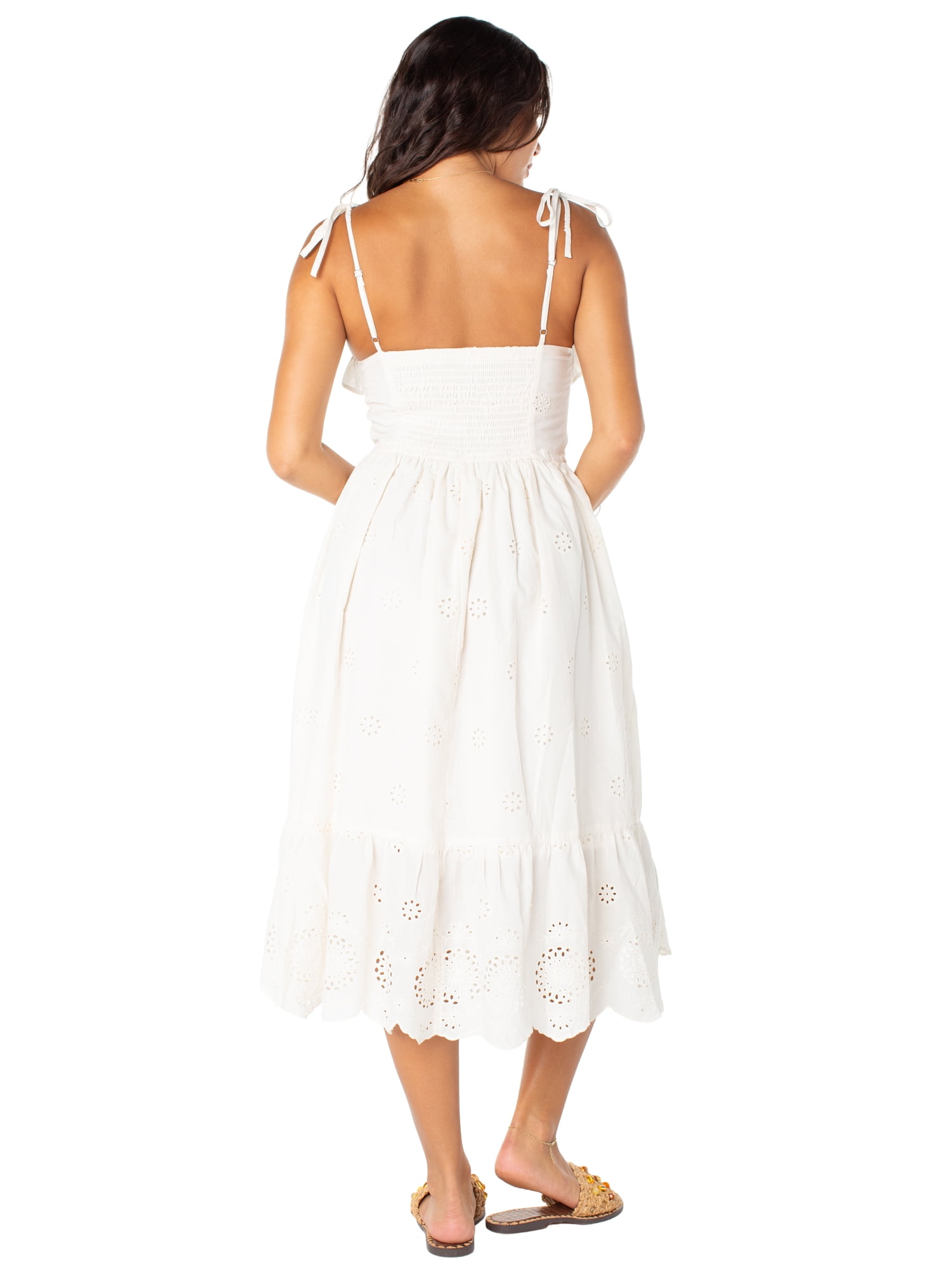 Celebrity Pink Women's Tie Strap Eyelet Midi Dress, Sizes XS-XXXL