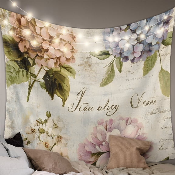 Spring Hydrangea Floral Tapestry for Bedroom Wall Hanging Tapestry, Vintage Botanical Flowers Ceiling Backdrop Tapestries Poster Blanket Wall Decor for Teens Room Living Room Dorm 59" x 79"