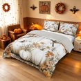 thumbnail image 2 of Homewish Hummingbird Pumpkin Duvet Cover Queen, Autumn Maple Leaf Queen Bedding, Ivory Brown, Gray Reversible 3-Piece, 1 Duvet Cover and 2 Pillowcases, 2 of 6