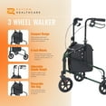 thumbnail image 2 of Rhythm Healthcare Rally Lite Aluminum 3-Wheel Folding Walker with Tote, Green, 2 of 6