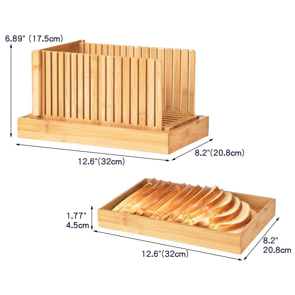 Hzzsbu Bamboo Bread Slicer Compact Foldable with Cutting Board for Homemade Bread