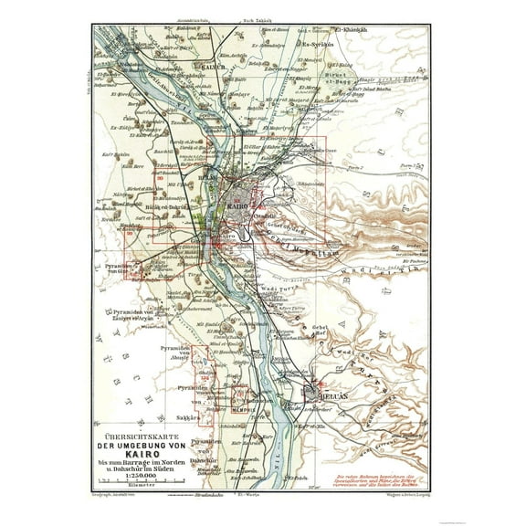 Historic Map - Cairo Egypt Regions - Baedeker 1913 - 23 x 29.50 - Vintage Wall Art