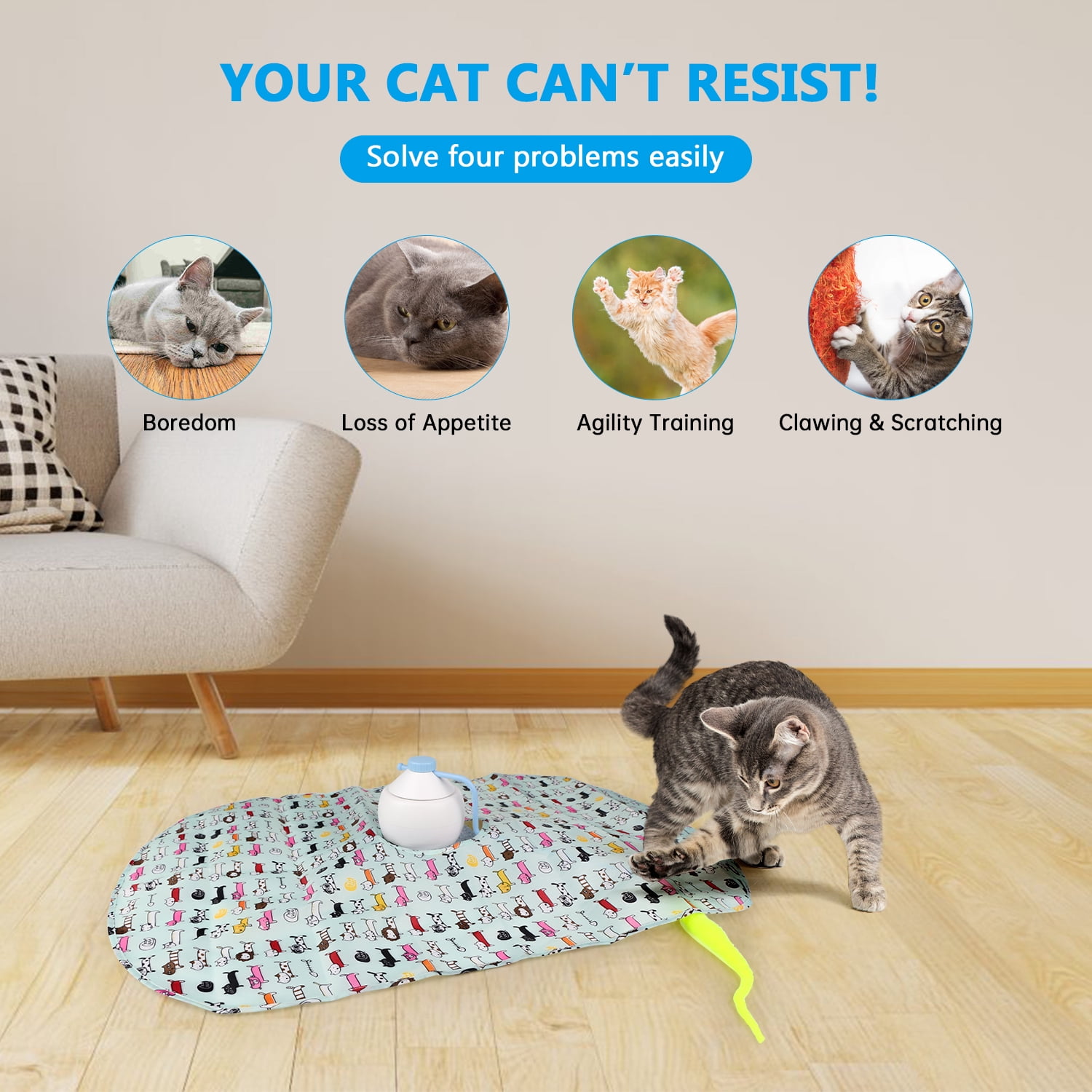 ZZHY Direct USB Charging Cat Toy 2 in 1 Interactive Motorized Wand, Kitten Toys Electronic Exercise Pet Toy for Indoor Cats, Automatic Motion Cat Toys