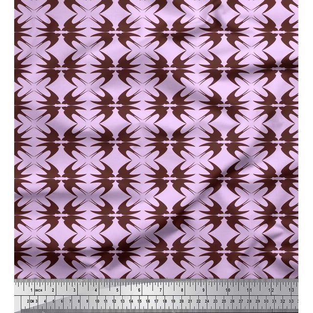 Soimoi Purple polyester Crepe Fabric Flying Stork Bird Print Fabric by Yard 52 Inch Wide