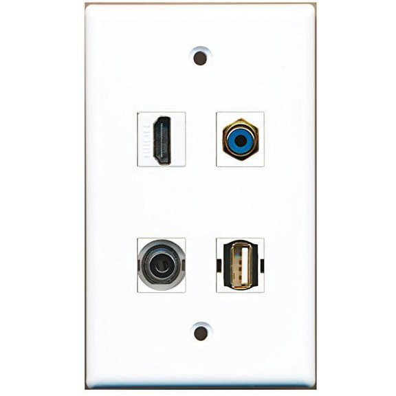 RiteAV - 1 Port HDMI 1 Port RCA Blue 1 Port USB A-A 1 Port 3.5mm Wall Plate