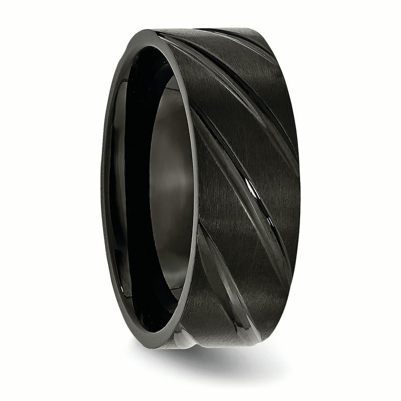 Bridal Wedding Bands Fancy Bands Titanium 6mm Black IP-plated Swirl Brushed and Polished Band Size 8