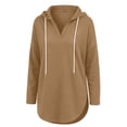 thumbnail image 3 of Ozmmyan Womens V Neck Lightweight Hooded Sweatshirt for Womens Long Sleeve Drawstring Pullover Tunic Top with Curved Hem Fall Winter Casual Hoodie, 3 of 8