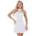 thumbnail image 2 of DPOIS Women's Rhinestones Mesh Skirted Leotard Figure Ice Skating Dress White M, 2 of 7