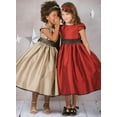 thumbnail image 4 of Little Girls Dress Tulip Sleeves Brown Trim Flared Christmas Holiday Flower Girl Dress Red 4 (K40D6), 4 of 4