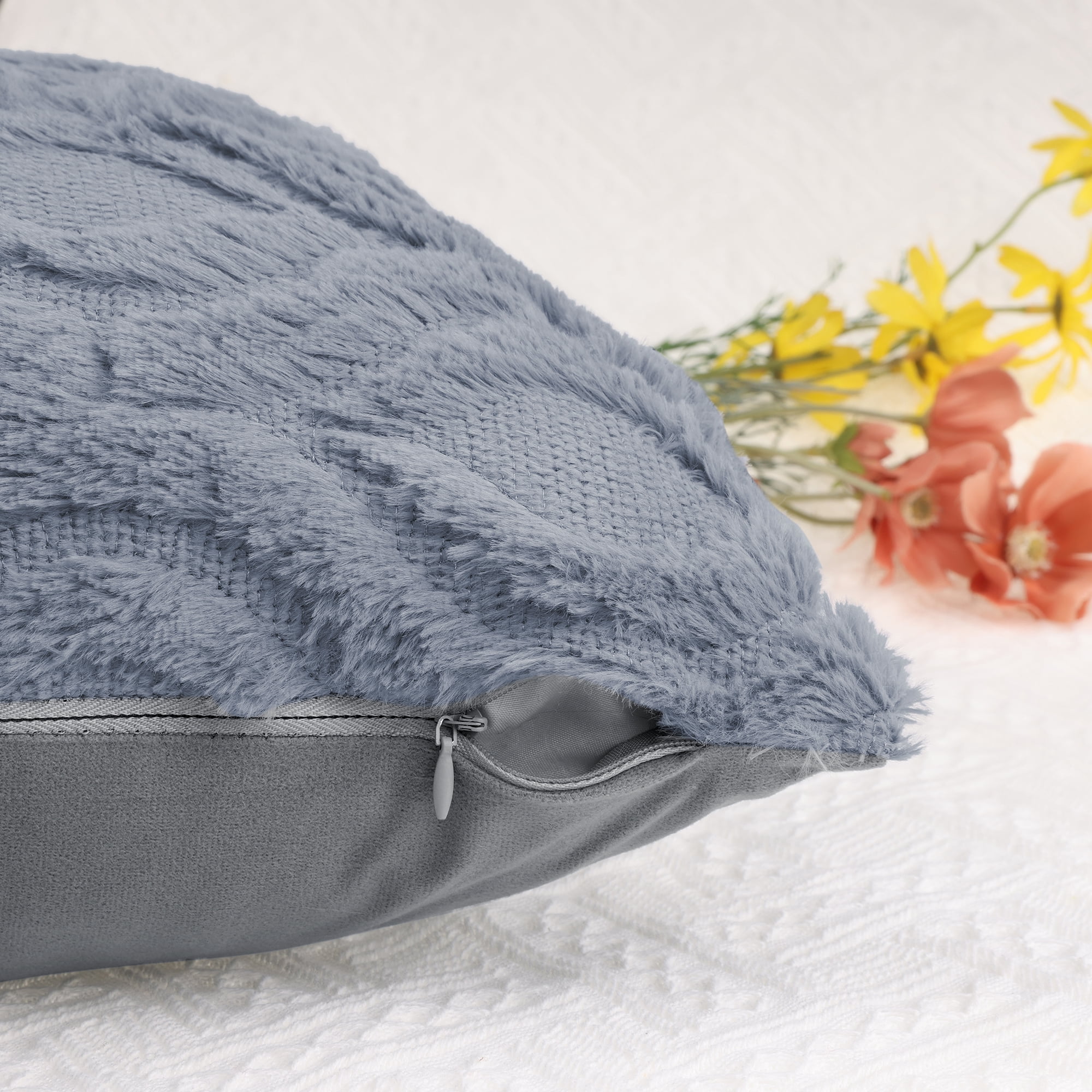 Unique Bargains Shaggy Plush Throw Pillow Covers Couch Pillow Covers (2 Count) Grey-2 12" x 20"