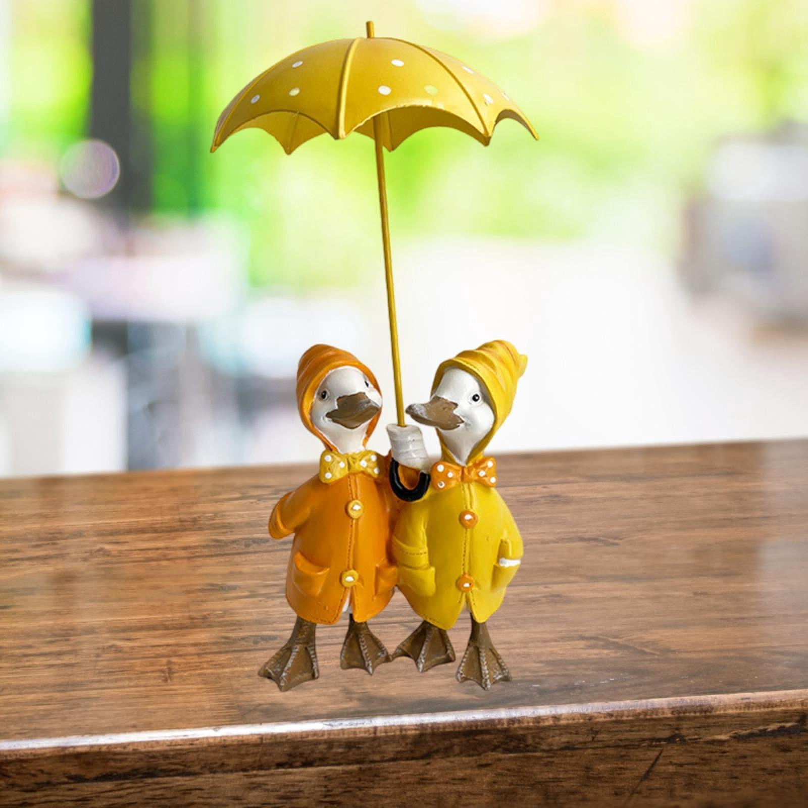 simhoa Duck Holding Umbrella Statue Garden Decor Centerpiece Creative, Resin Figurine Animal Sculpture for Yard, Lawn Garden Outdoor Double Duck
