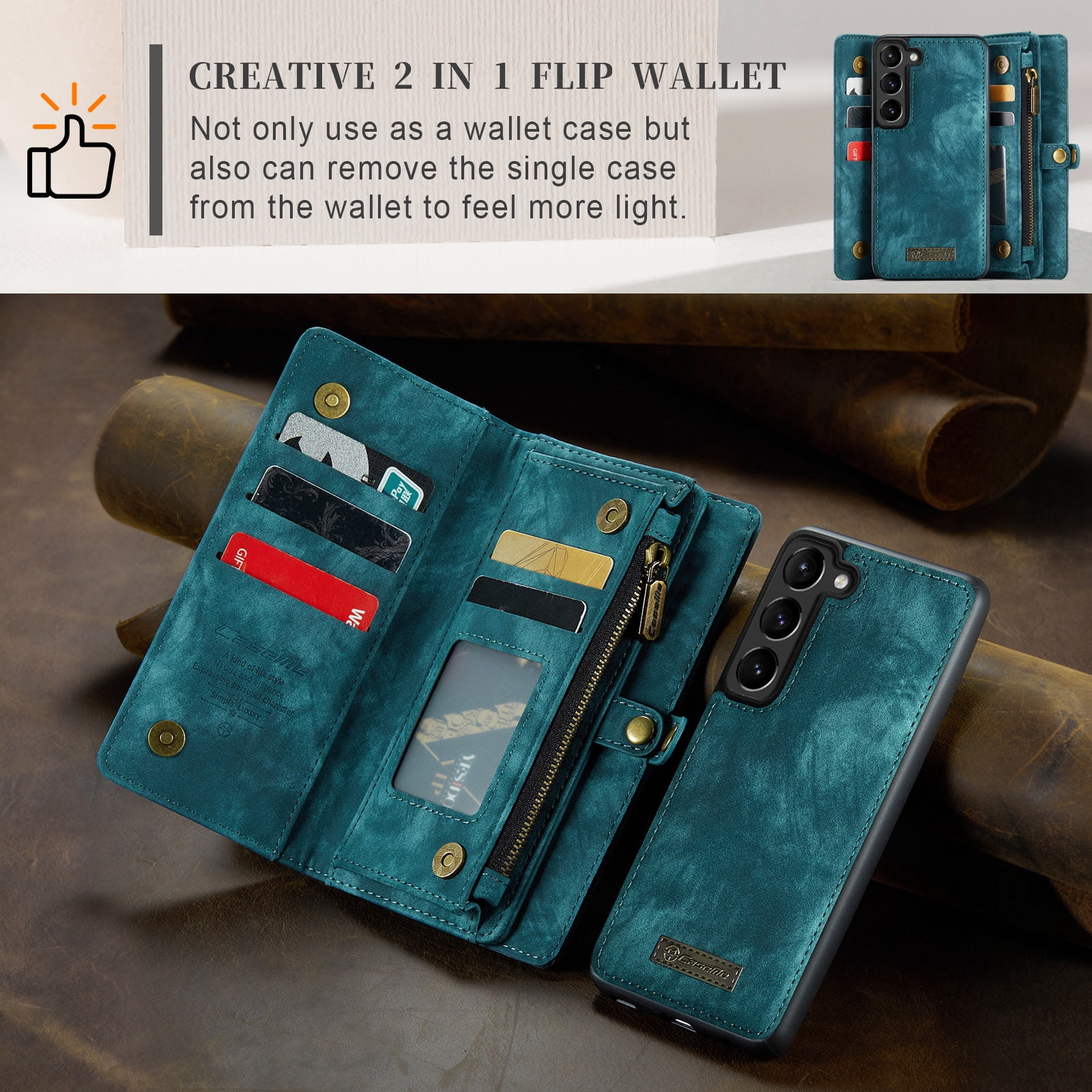 Allytech Magnetic Detachable Wallet Case for Samsung Galaxy A16 5G with Card Slots & Zipper Pocket, Support Wireless Charging, PU Leather Wrist Strap Shockproof Full Protection Flip Case, Green