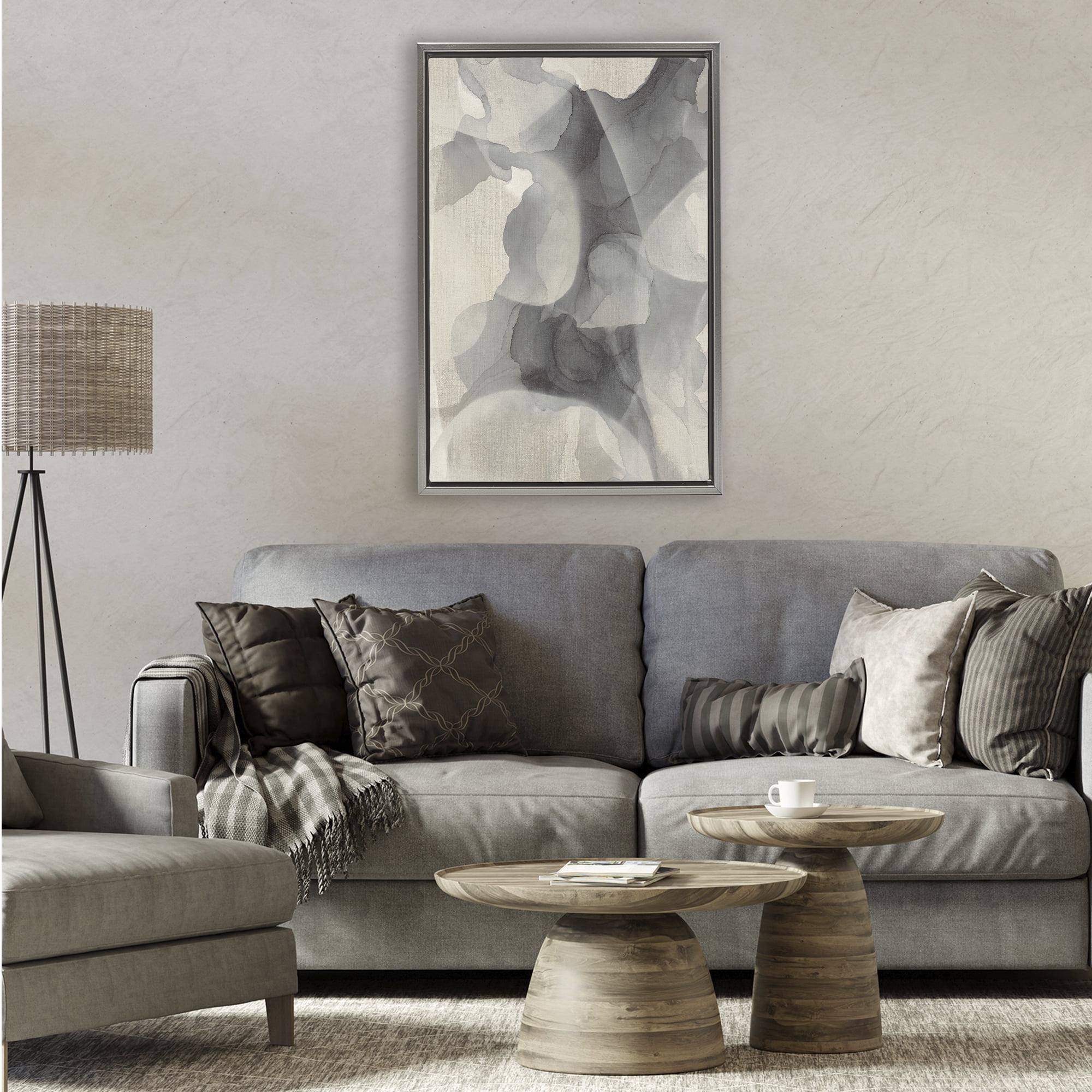 Stupell Industries Mottled Monochrome Abstract Gray Framed Floater Canvas Wall Art, design by Kippi Leonard